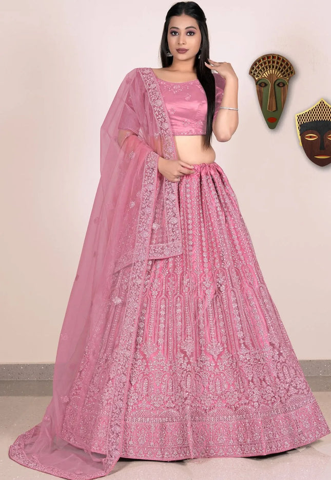 Pink Designer Net Lehenga Choli For Women