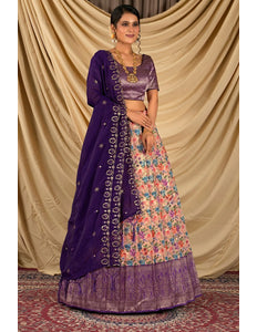 Pink Digital Print Tissue Silk Lehenga Choli For Women