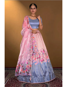 Pink Digital Printed Satin Lehenga With Chinnon Dupatta