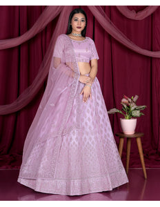 Pink Embroidery Work Net Lehenga Choli