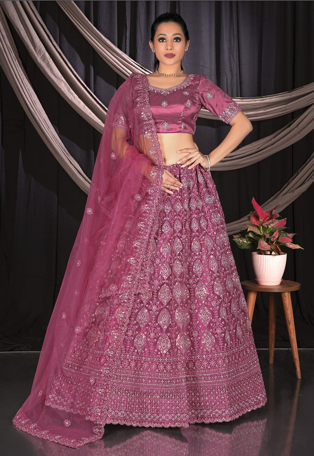 Pink Exclusive Net Lehenga Choli With Embroidered Work