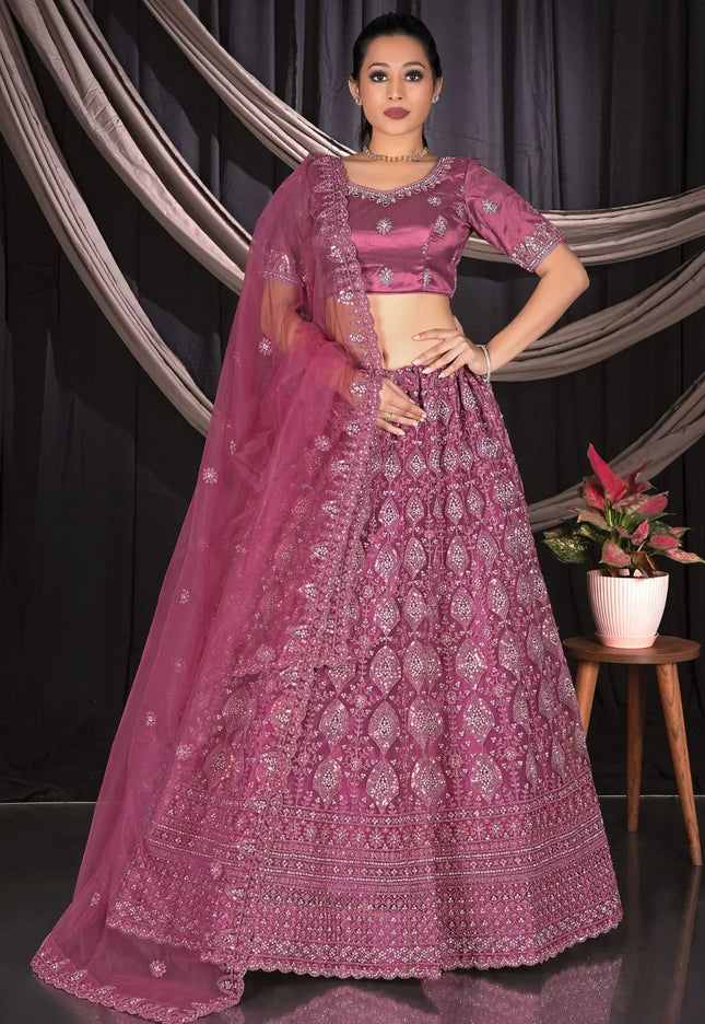 Pink Exclusive Net Lehenga Choli With Embroidered Work