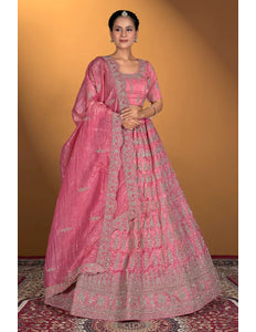 Pink Gold Crush Embroidery Lehenga Choli For Women