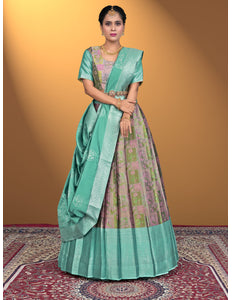 Pink Jacquard Fabric Half Saree With Digital Print