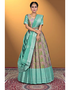 Pink Jacquard Fabric Half Saree With Digital Print