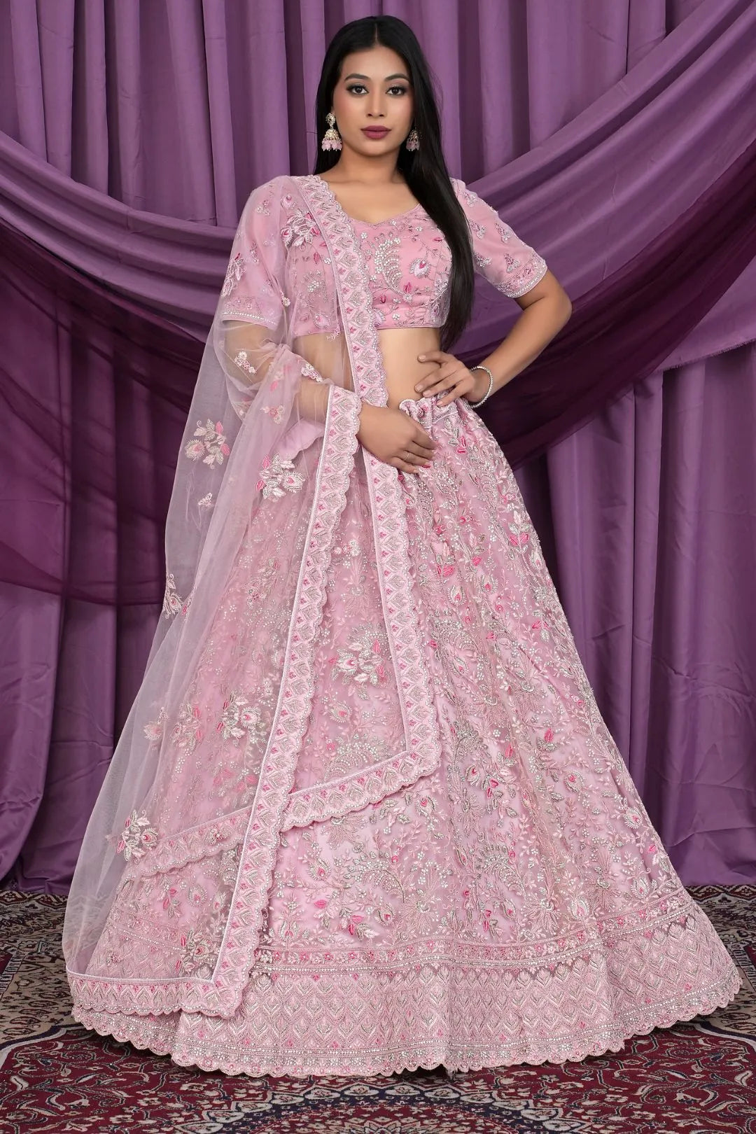 Pink Latest Heavy Net Lehenga Choli For Women