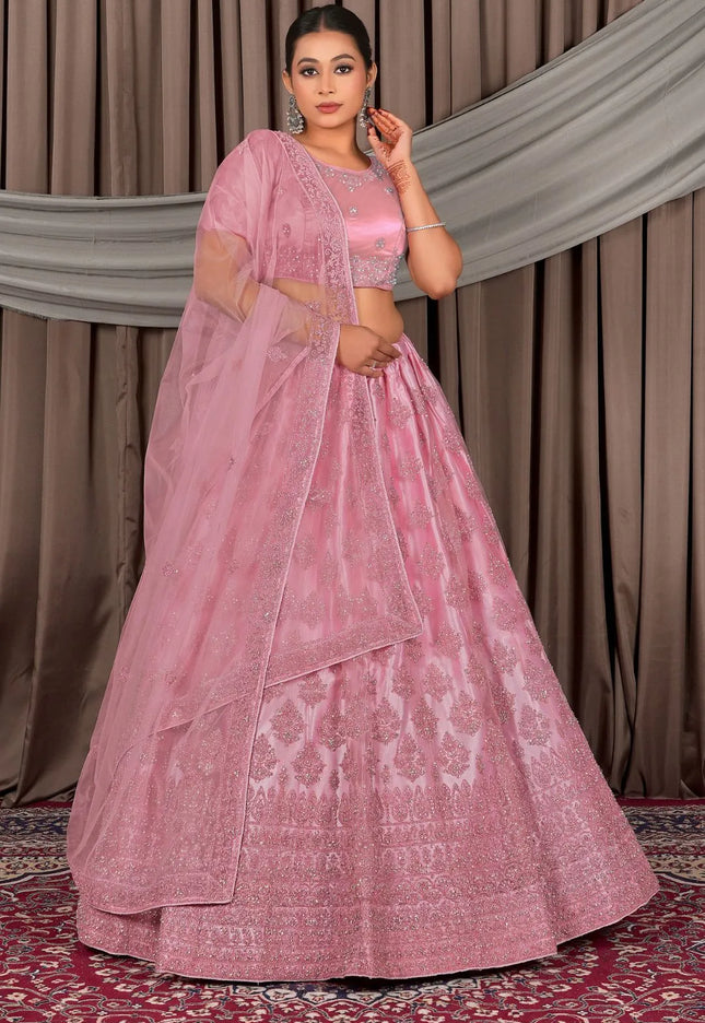 Pink Latest Net Lehenga Choli For Women