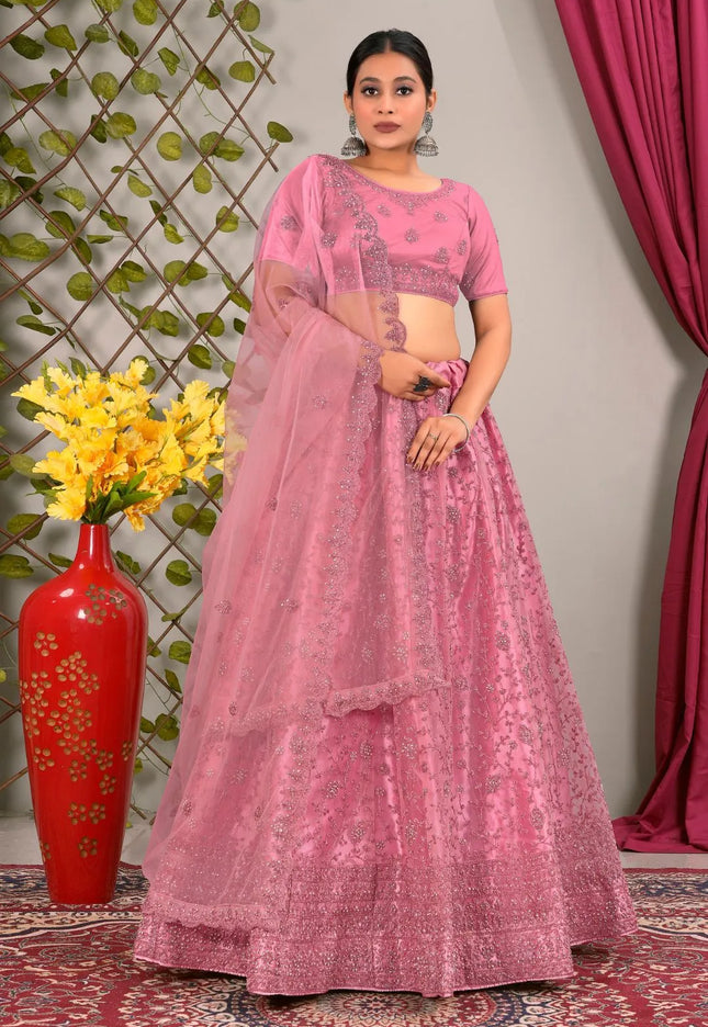 Pink Latest Net Lehenga Choli Set Wedding