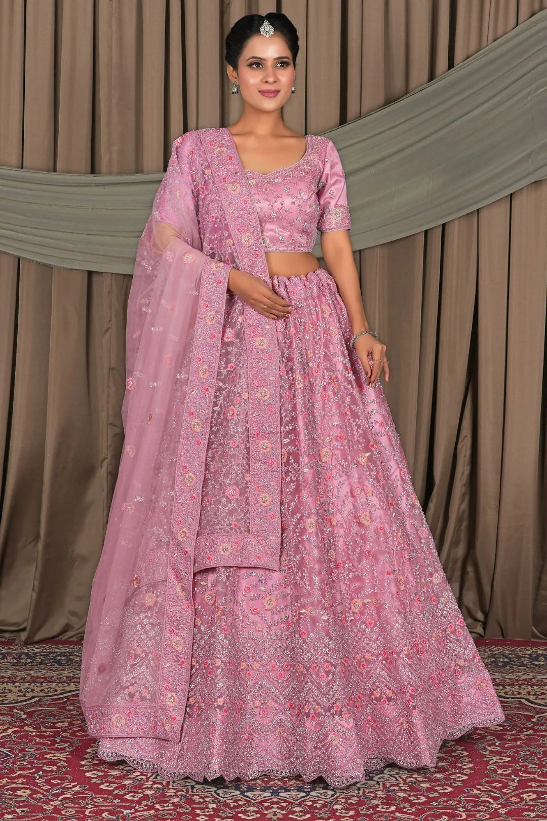 Pink Latest Party Wear Net Lehenga Choli