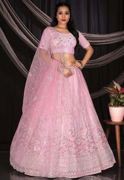 Pink Net Lehenga Choli For Women's in Wedding