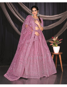 Pink Net Party wear Embroidered Lehenga Choli For Women