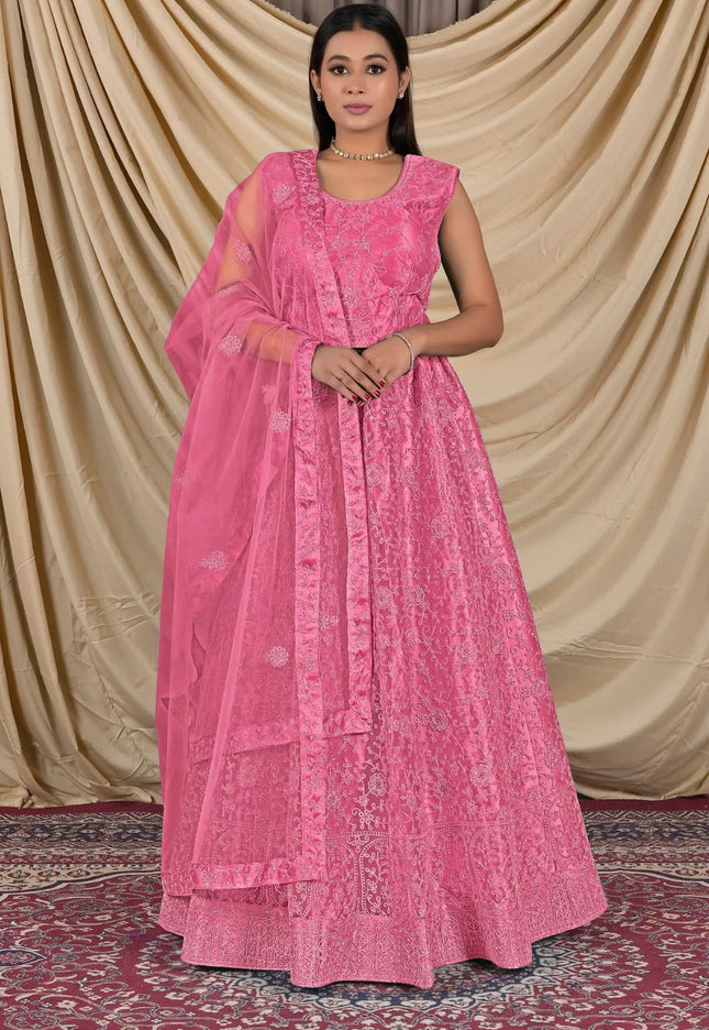 Pink Net Readymade Lehenga Choli For Girls
