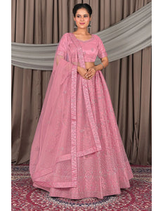 Pink Party Wear Net Lehenga Choli For Women