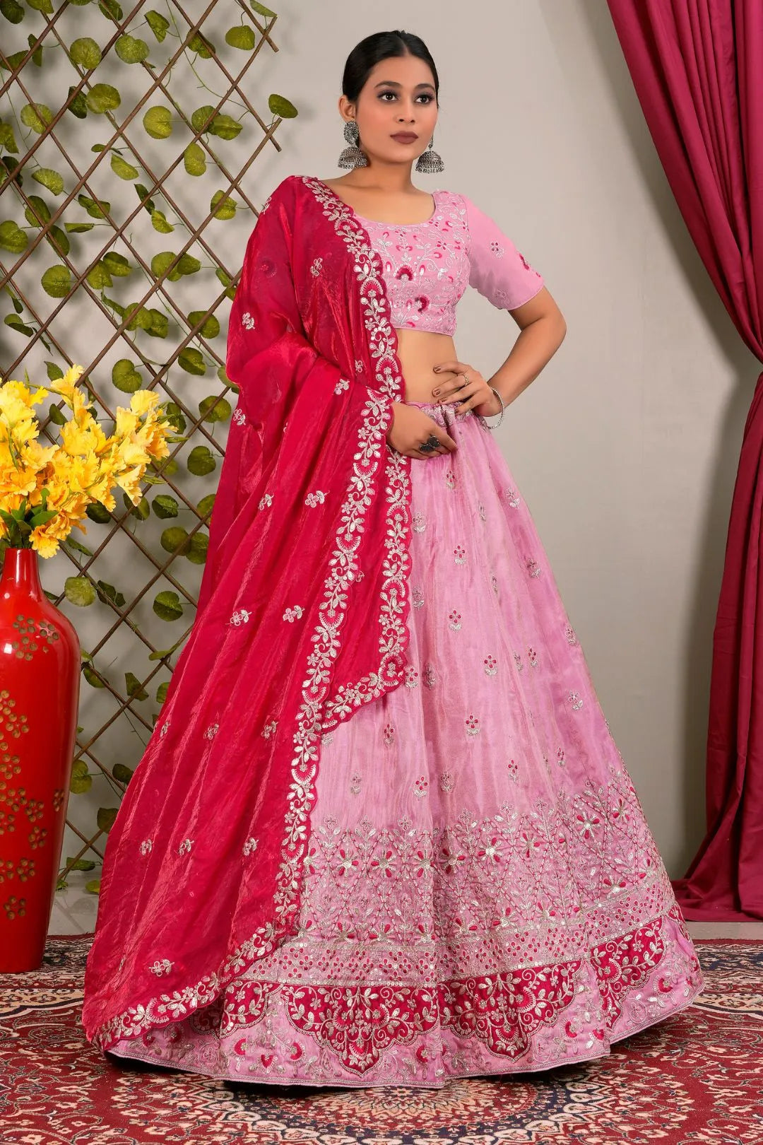 Pink Party Wear Viscose Lehenga Choli For Girls