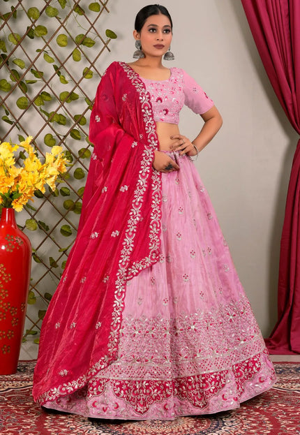 Pink Party Wear Viscose Lehenga Choli For Girls