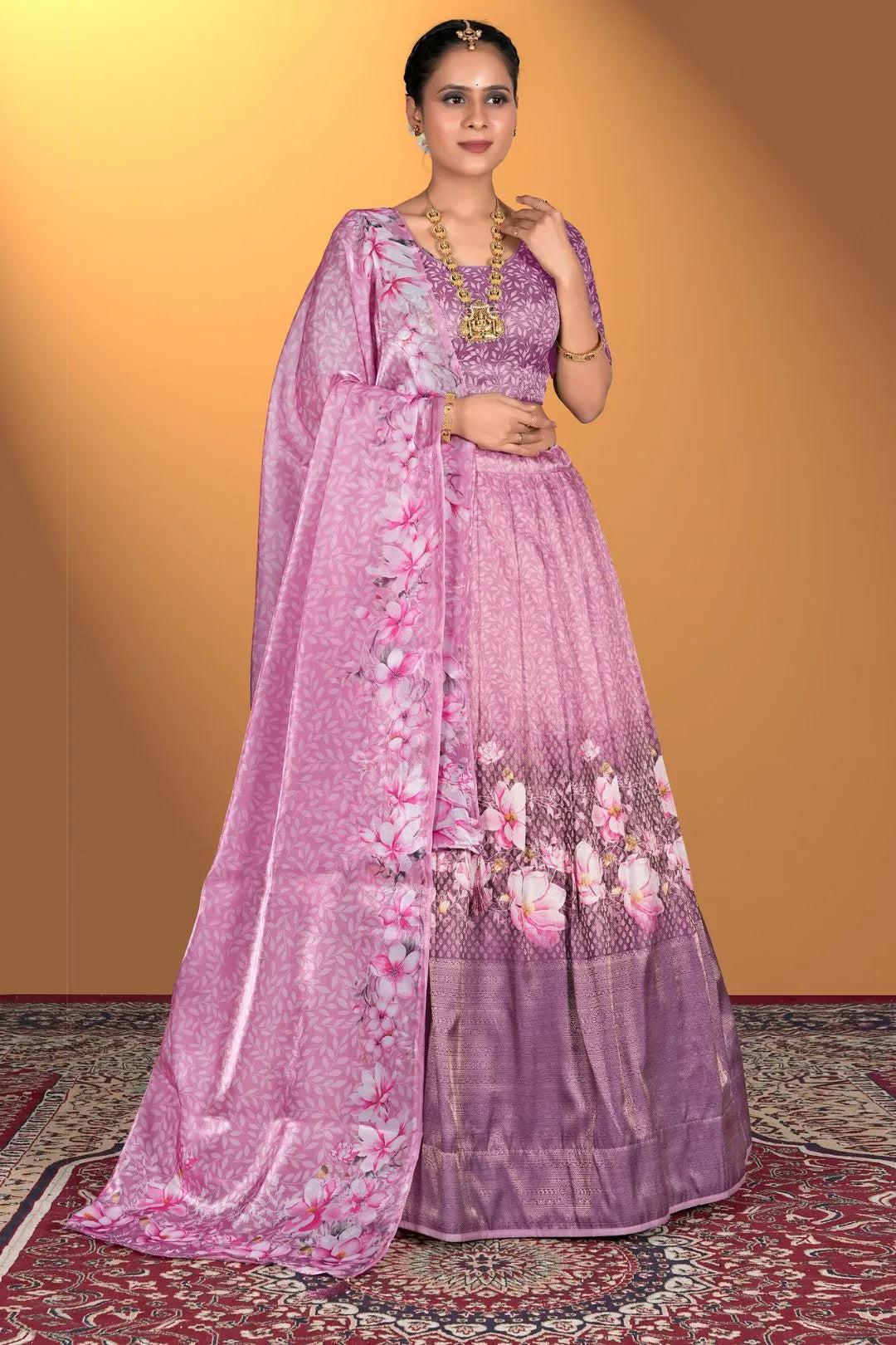 Pink Satin Jacquard Lehenga Choli For Women