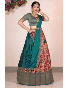 Pink South Indian Style Banarasi Silk Lehenga