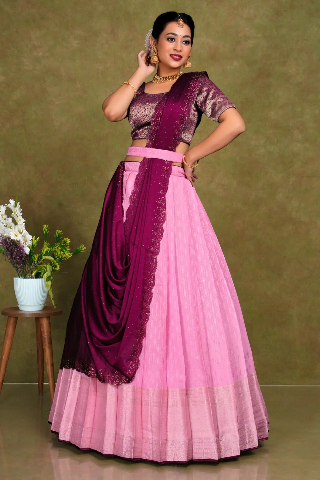 Pink Stylish Lehenga Choli With Zari Woven For Women