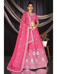 Pink Vichitra Silk Crop Top Lehenga For Women