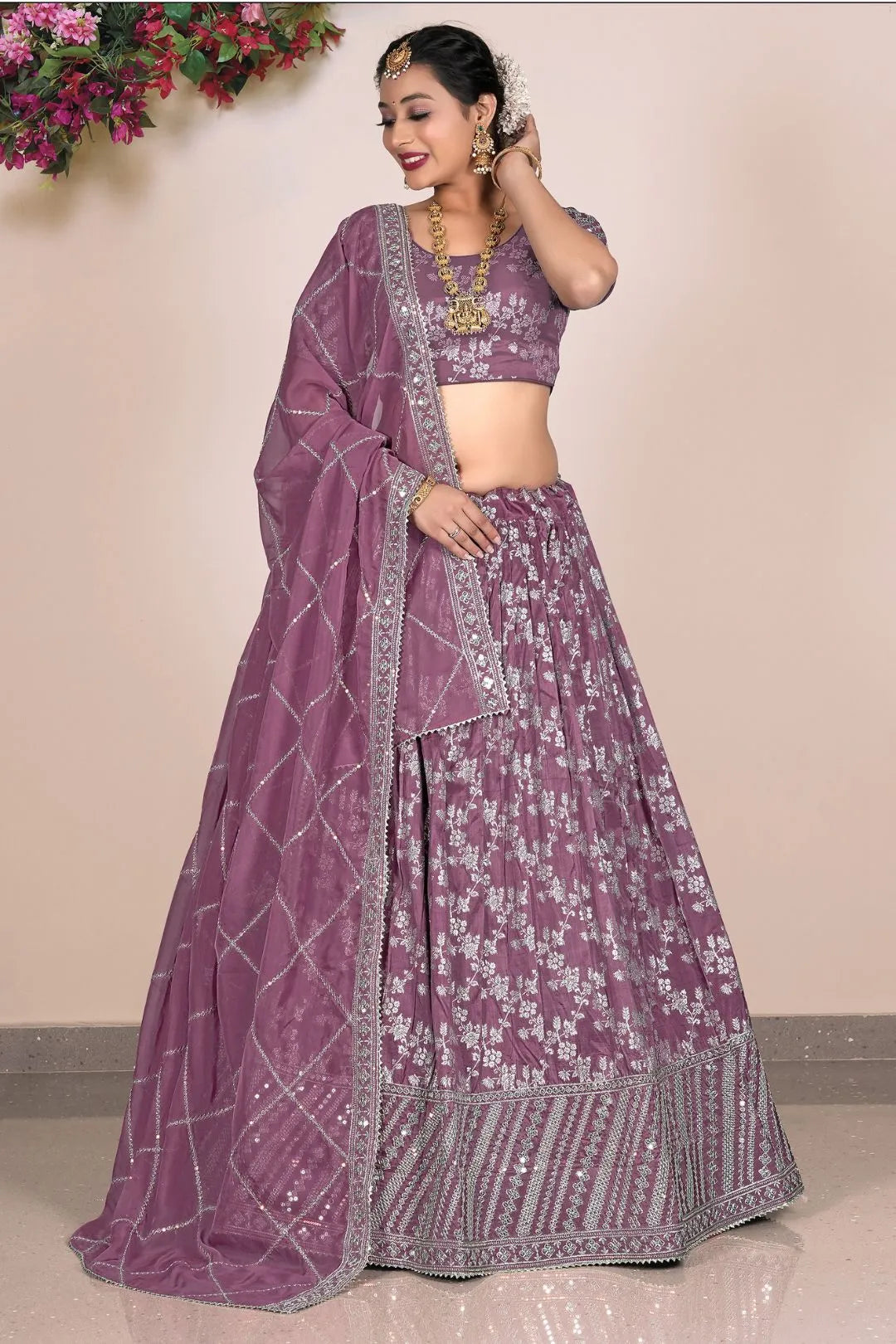 Pink Viscose Fabric Half Saree For Women