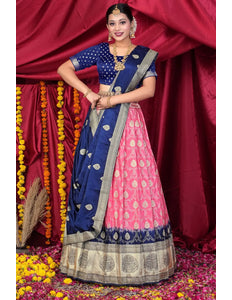 Pink Viscose Silk Half Saree With Zari Work
