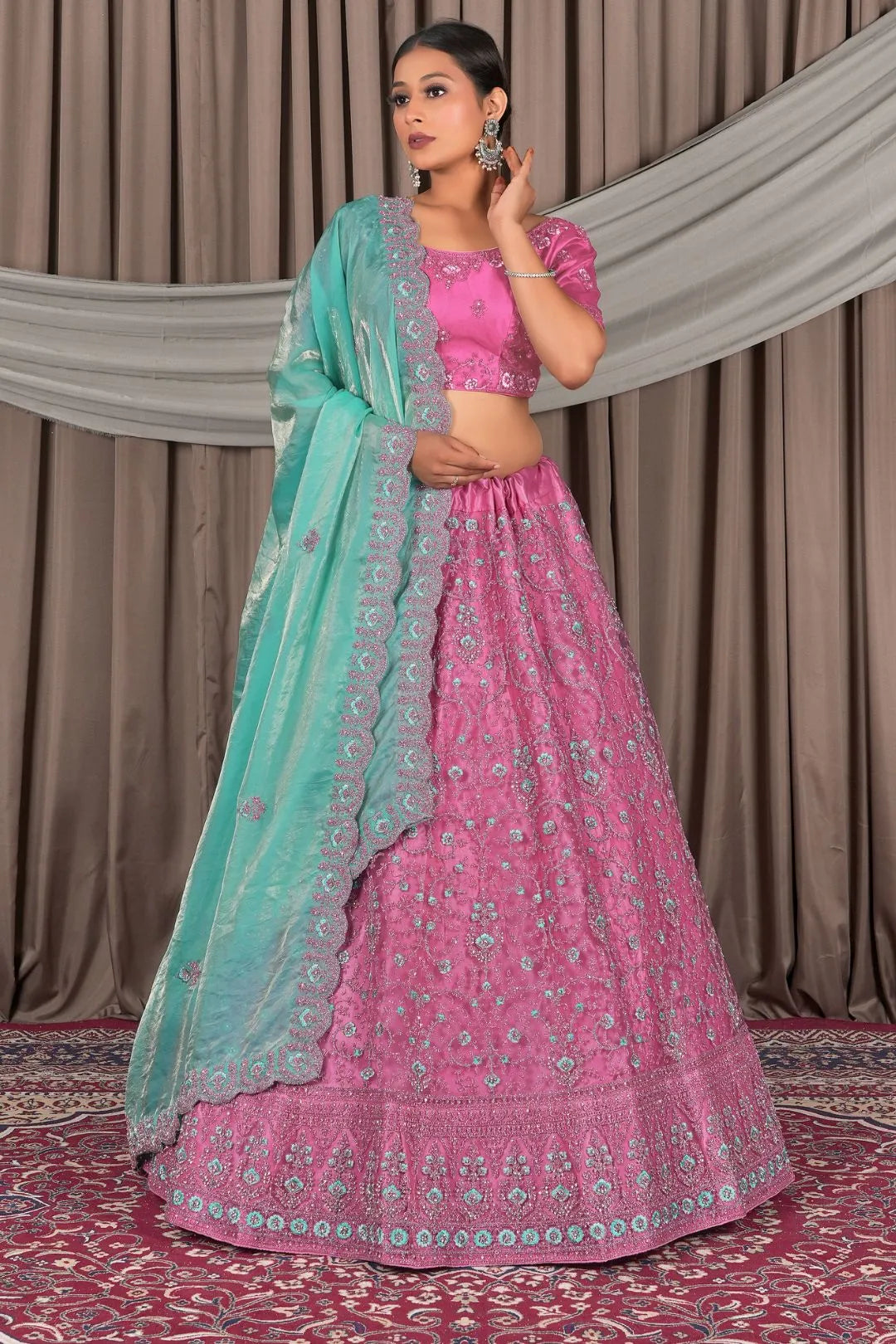 Pink Wedding Wear Embroidered Net Lehenga Choli For Women