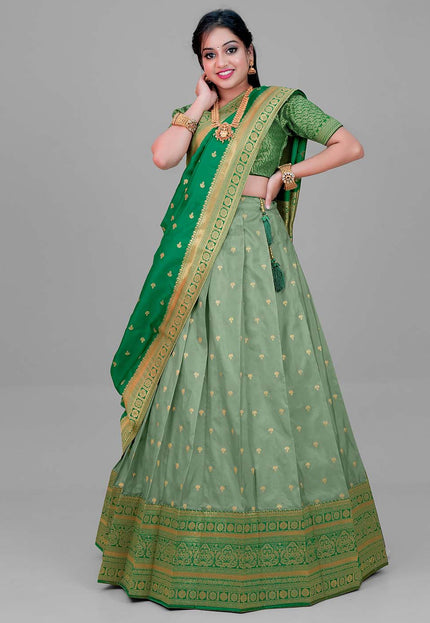 Pista Banarasi Silk Lehenga