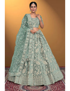 Pista Velvet Lehenga Choli With Net Dupatta For Women