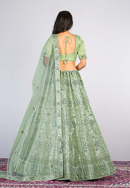 Pista Embroidery Net Lehenga