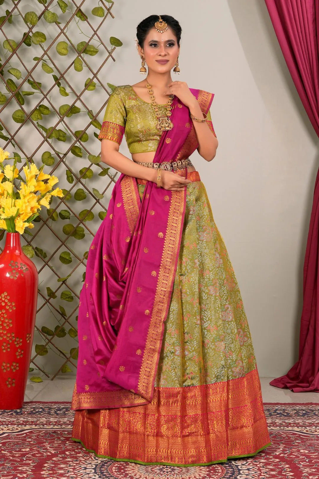 Pista Banarasi Silk Lehenga Choli With Zari Woven
