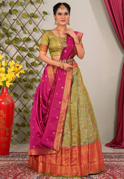 Pista Banarasi Silk Lehenga Choli With Zari Woven
