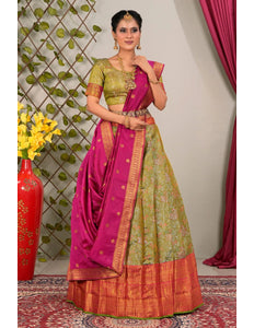 Pista Banarasi Silk Lehenga Choli With Zari Woven