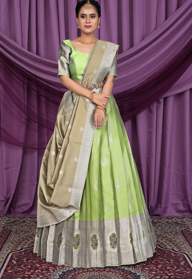 Pista Banarasi Silk Zari Work Lehenga Choli For Women