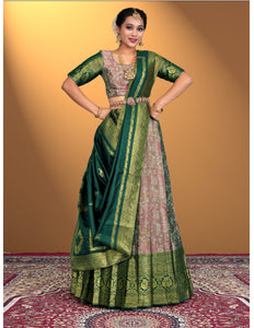 Woman wearing a traditional lehenga with a pink blouse