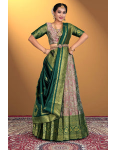 Pista Banarasi Zari Silk Half Saree For Women