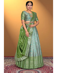 Pista Banarasi Zari Silk Half Saree With For Women