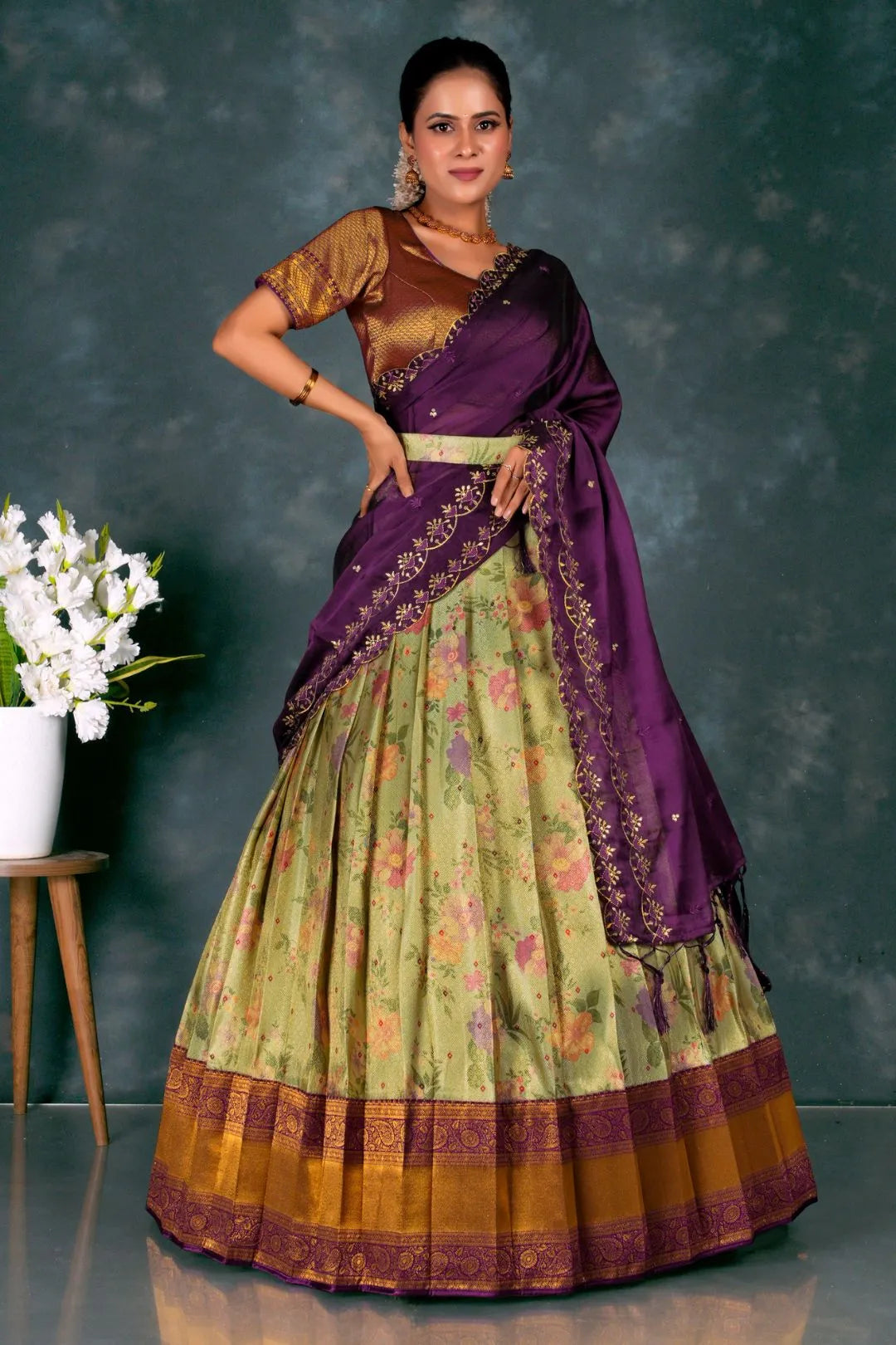 Pista Designer Banarasi Pattu Lehenga With Zari Work