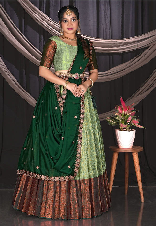 Woman wear in a Pista and Green traditional Lehenga Choli