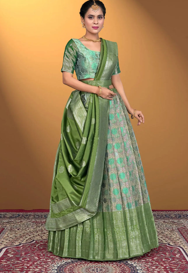 Pista Jacquard Silk With Digital Print Latest Lehenga Choli