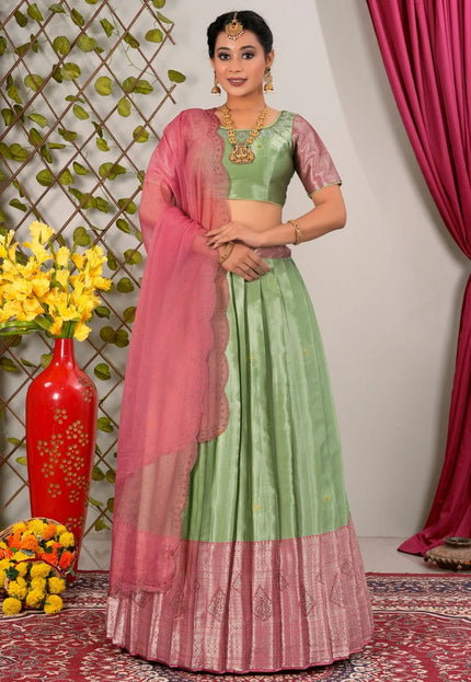 Pista Latest Jacquard Silk Zari Weaving Lehenga Choli