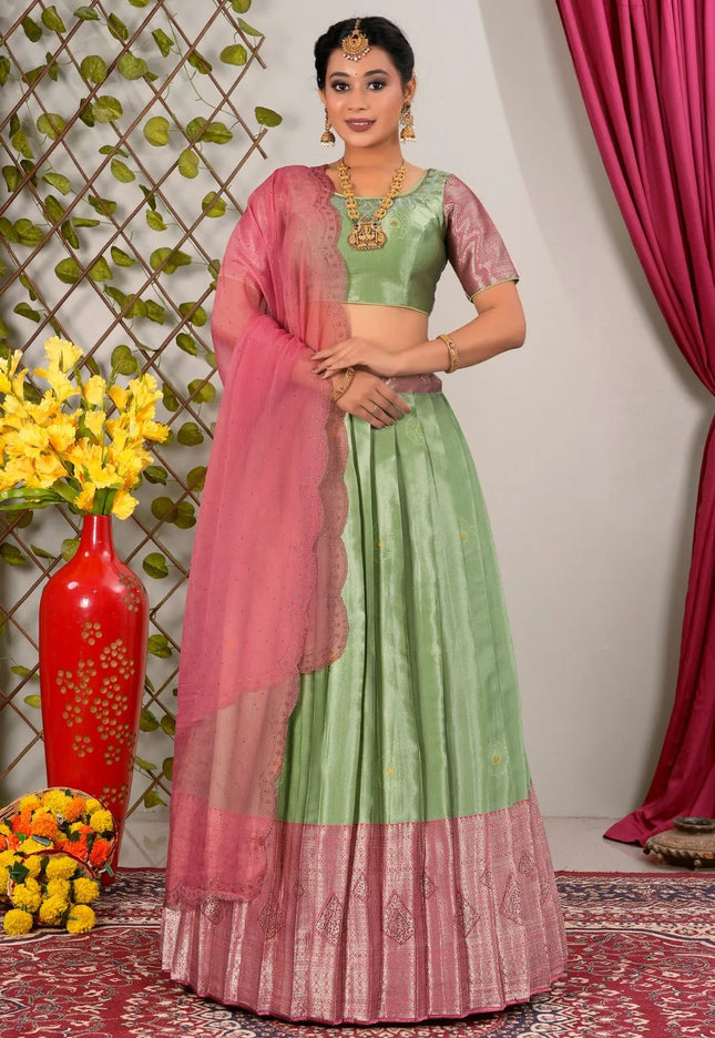Pista Latest Jacquard Silk Zari Weaving Lehenga Choli