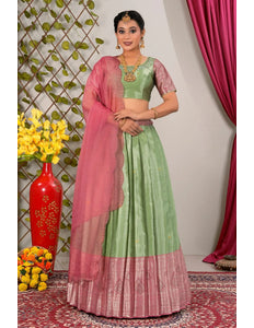 Pista Latest Jacquard Silk Zari Weaving Lehenga Choli