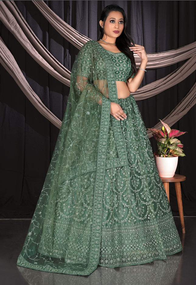 Pista Net Semi Stitch Embroidered Lehenga Choli For Women
