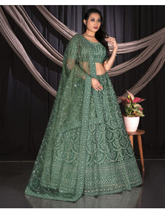 Pista Net Semi Stitch Embroidered Lehenga Choli For Women