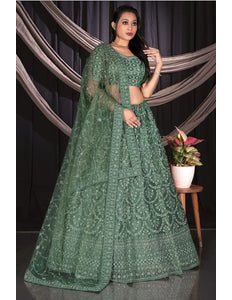 Pista Net Semi Stitch Embroidered Lehenga Choli For Women