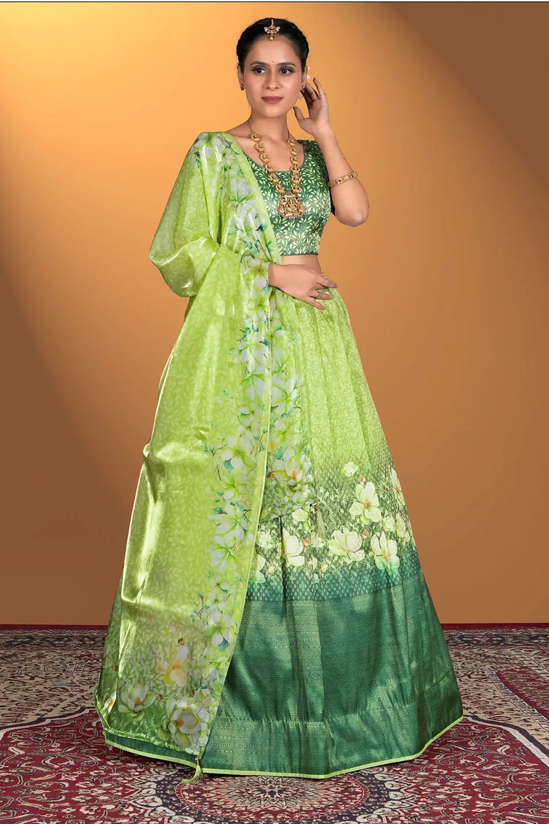 Pista Satin Jacquard Lehenga Choli For Women