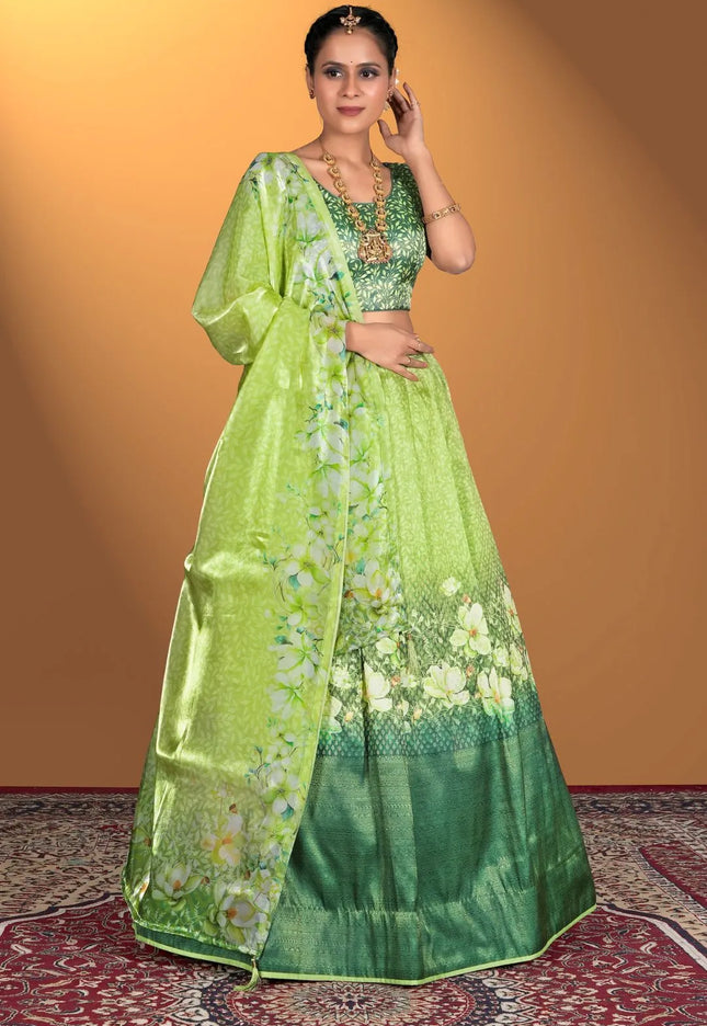 Pista Satin Jacquard Lehenga Choli For Women