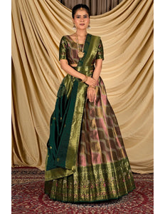 Pista Silk Half Saree Lehenga With Zari work