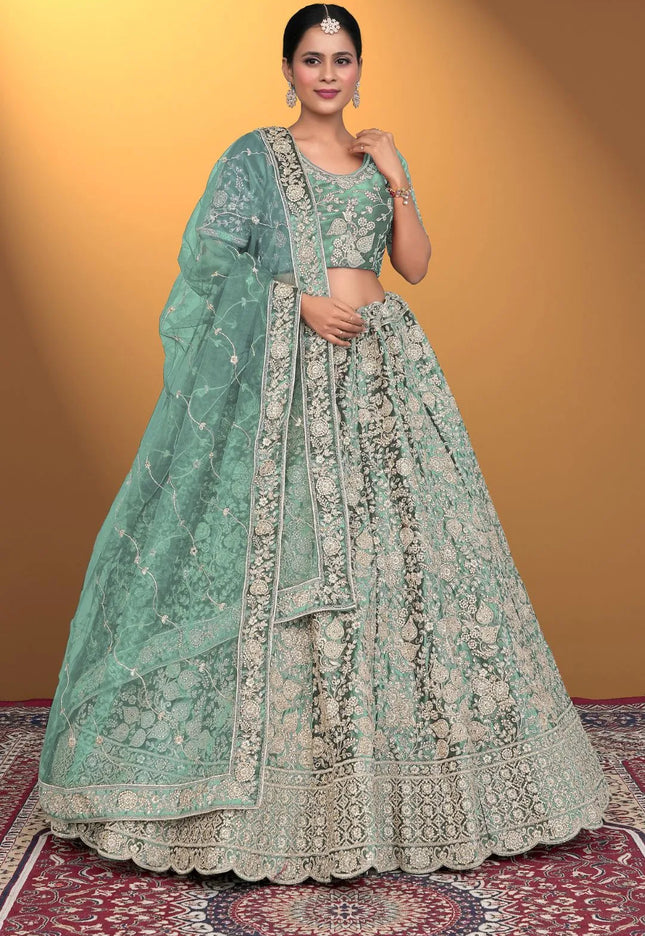Pista Velvet Lehenga Choli With Net Dupatta For Women