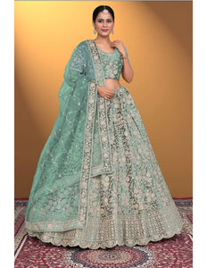 Pista Velvet Lehenga Choli With Net Dupatta For Women